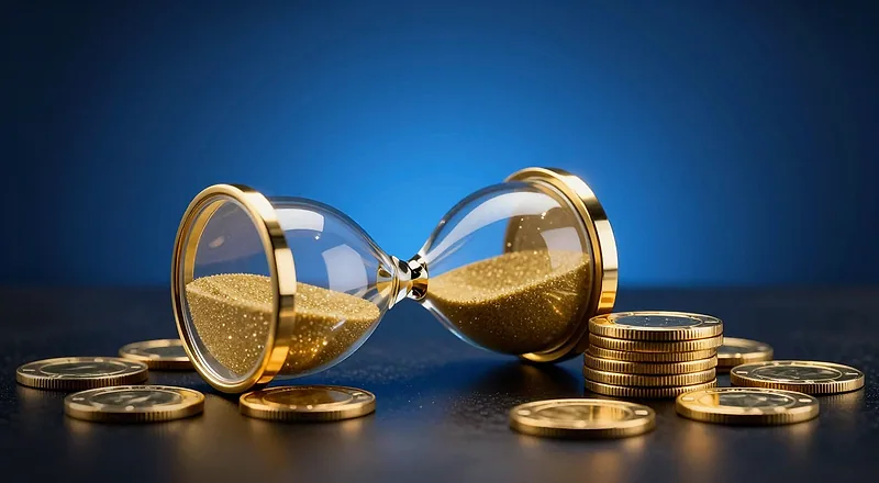 Analógové hodiny položené vedľa kôpky euromincí na stole